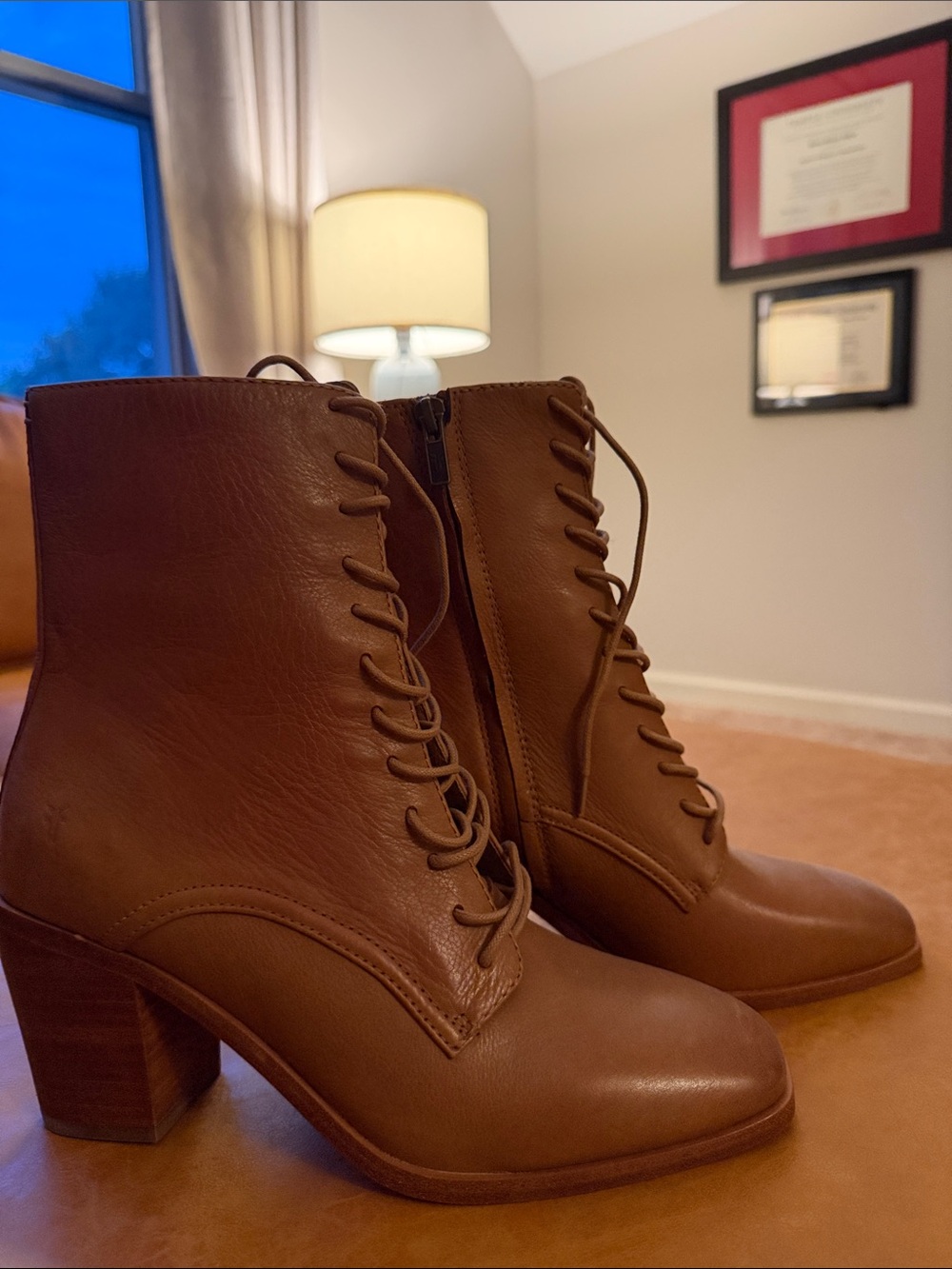 Frye Chestnut Lace-Up Leather Block Heel Ankle Boots